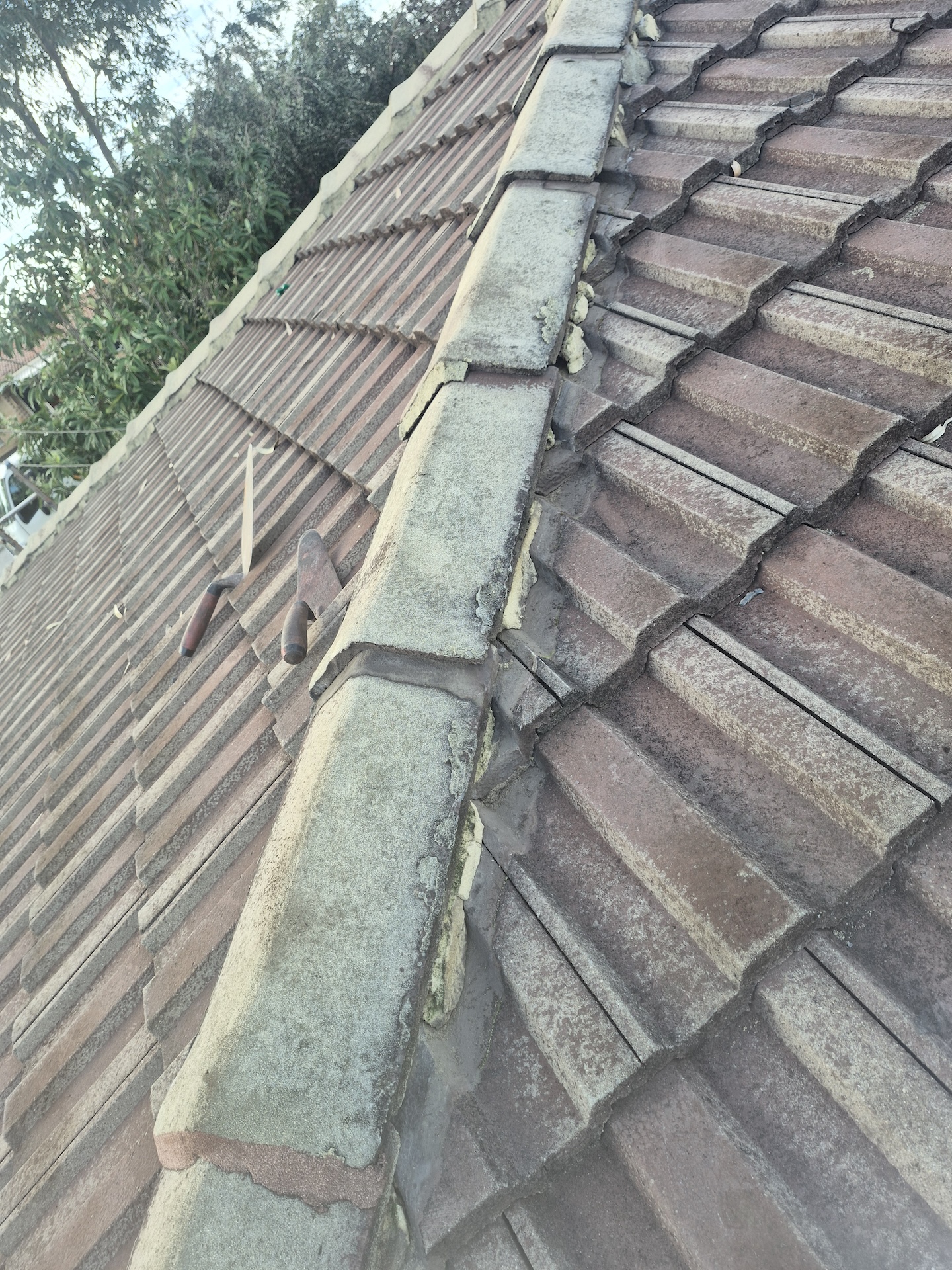 Roof condition before ridge capping repairs in Dianella